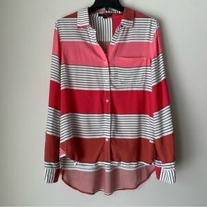 VELVET Heart white and pink Striped button down blouse long sleeve top Size L